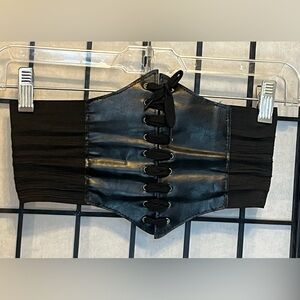 Black Lace-Up Faux Leather Corset Belt